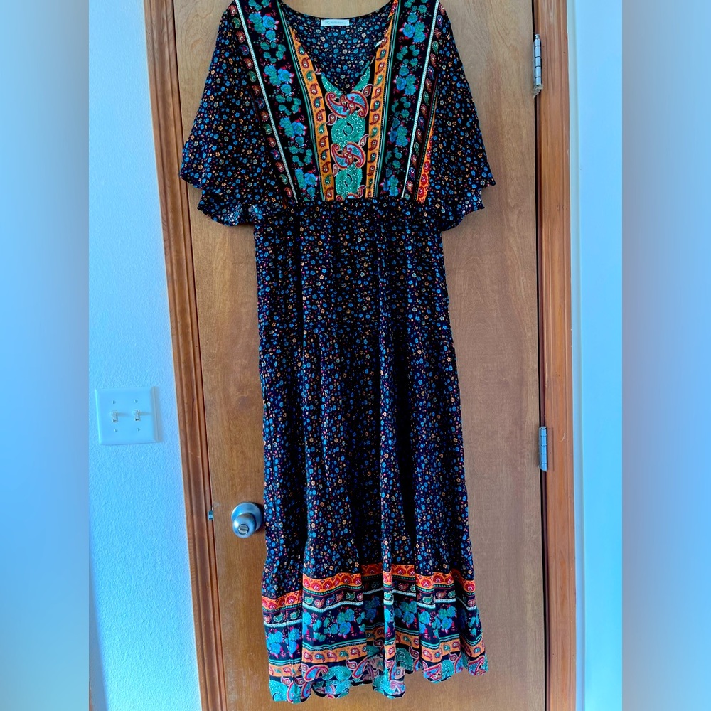 Black with multicolor BOHO maxi dress